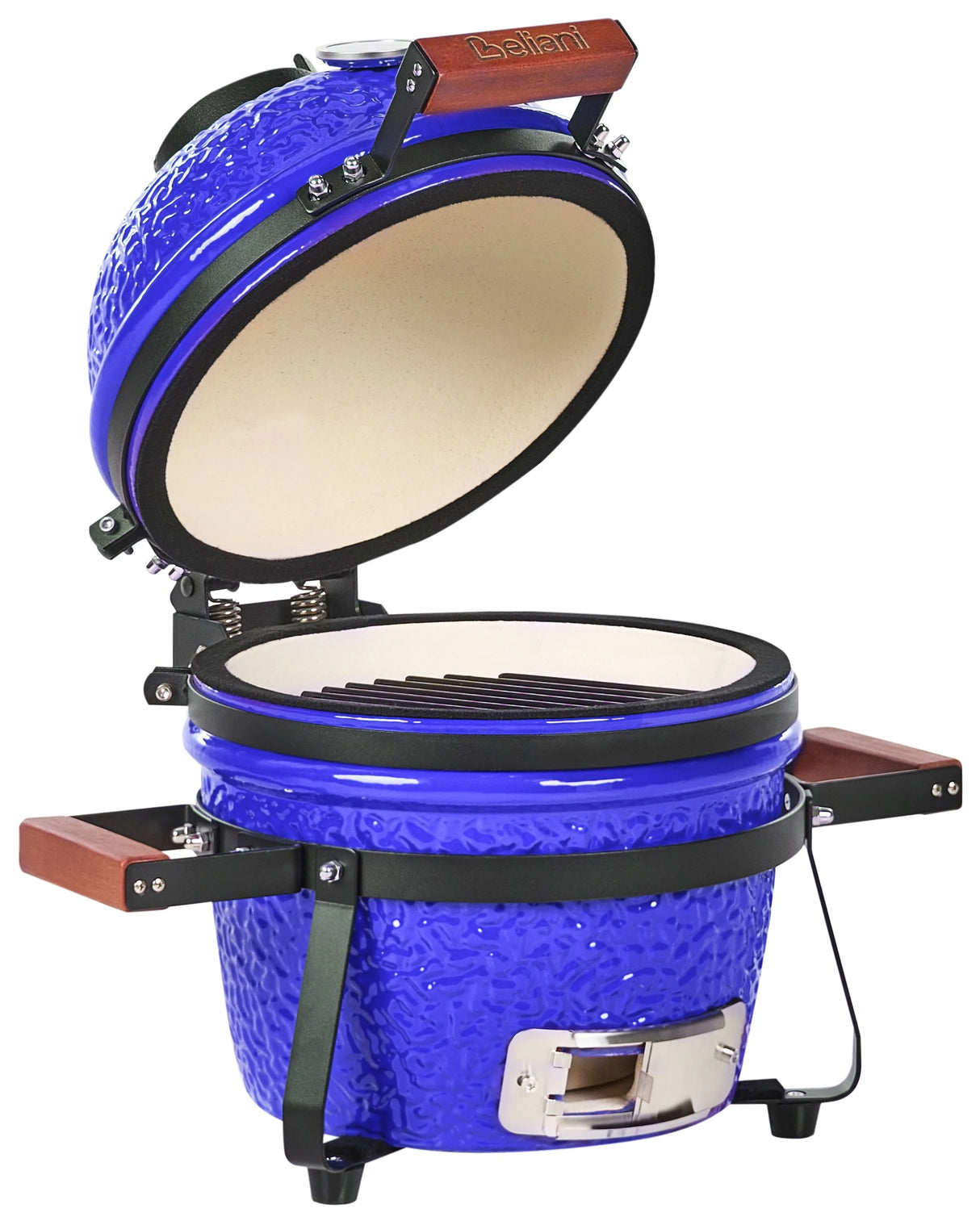 Charcoal Grill Blue Ceramic Kamado Style BBQ with Lid and Thermometer Cooking Grate Beliani