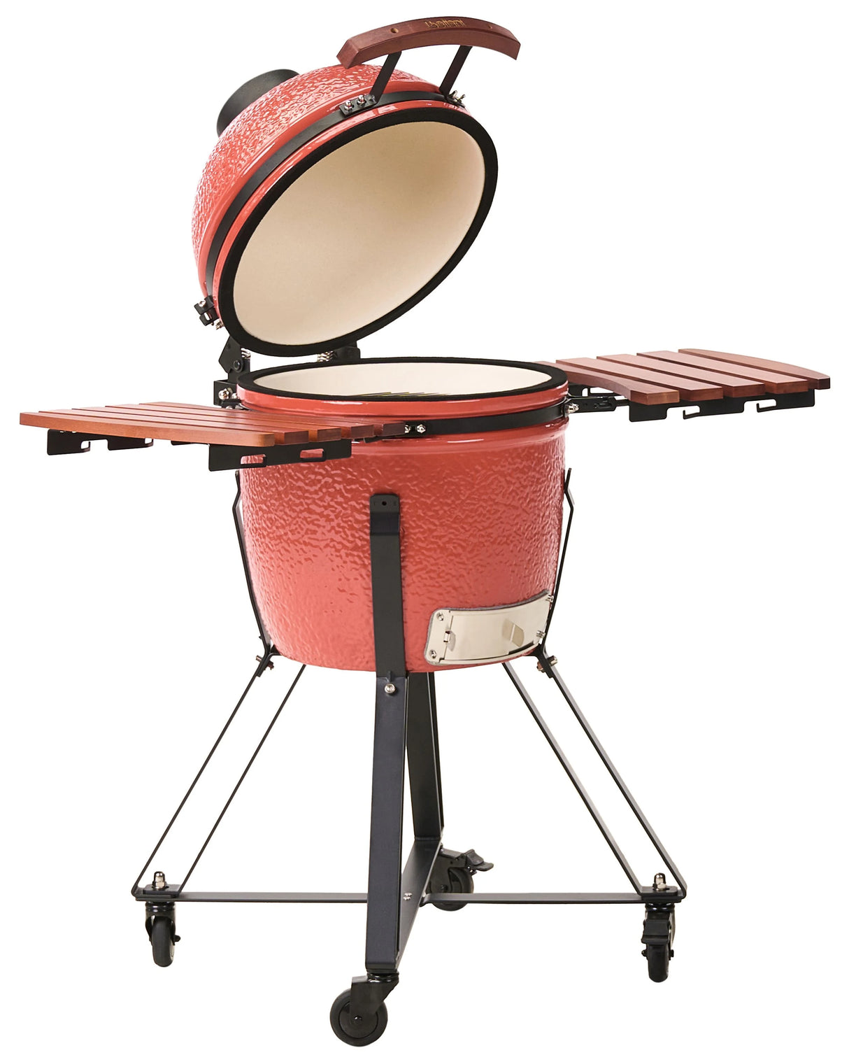 Charcoal Grill Red Ceramic Kamado Style Wheeled BBQ with Lid and Thermometer Cooking Grate Beliani