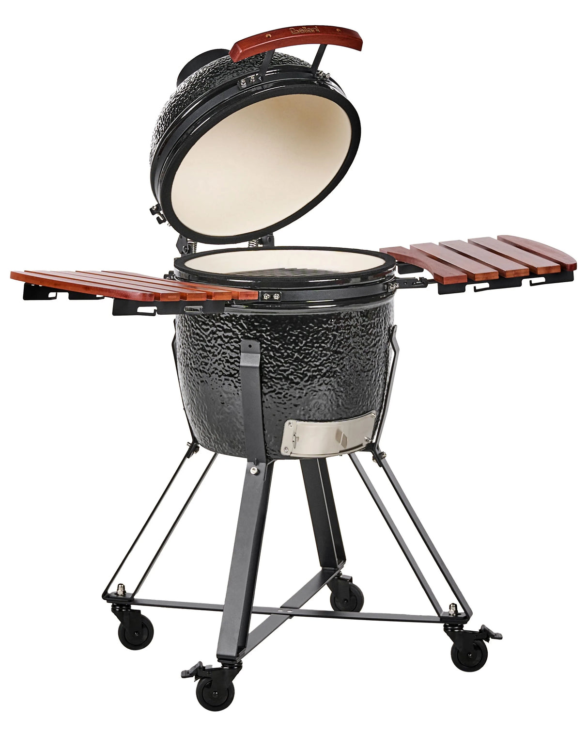 Charcoal Grill Black Ceramic Kamado Style Wheeled BBQ with Lid and Thermometer Cooking Grate Beliani