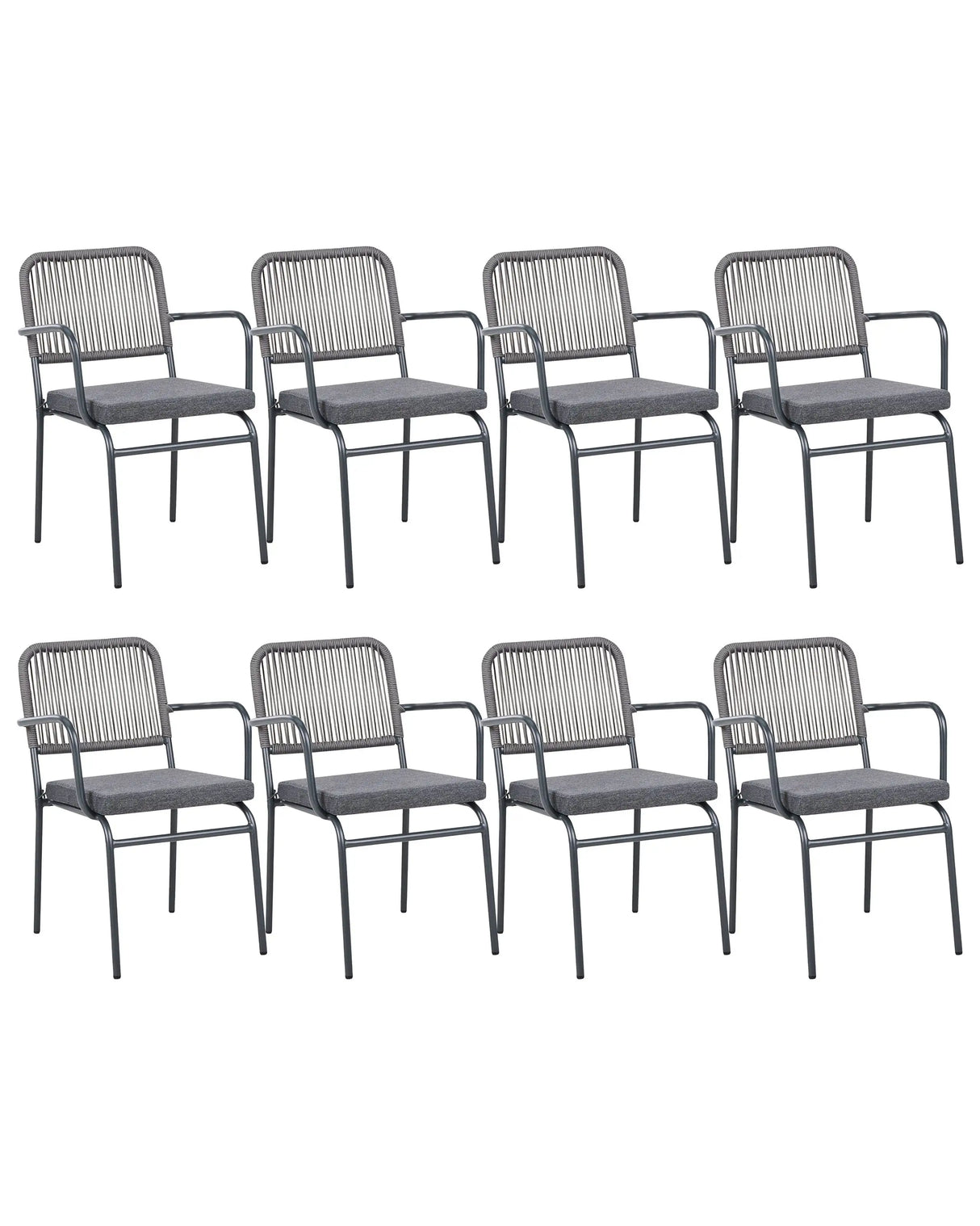 Set of 8 Garden Chairs Grey Aluminium Powder Coated Finish Frame Stackable Outdoor Beliani