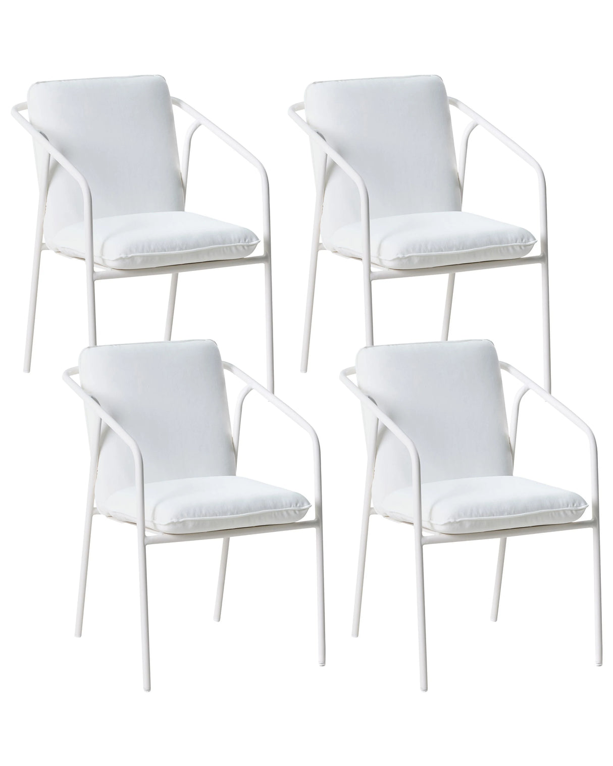 Set of 4 Garden Chairs White Aluminium Metal Powder Coated with Cushions Stackable Outdoor Beliani