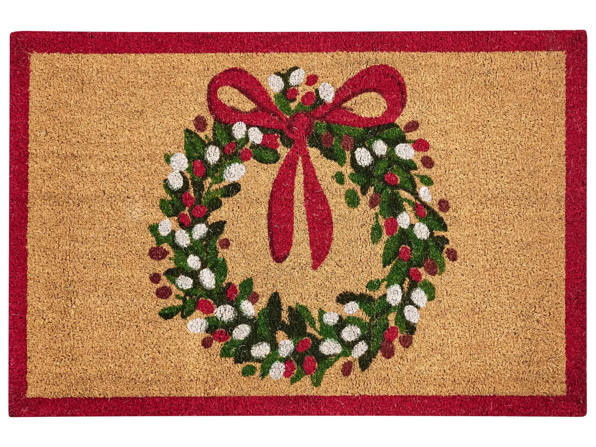 Doormat Natural Coir with Rubber Bottom 60 x 90 cm Xmas Christmas Festive Motif Anti Slip Beliani
