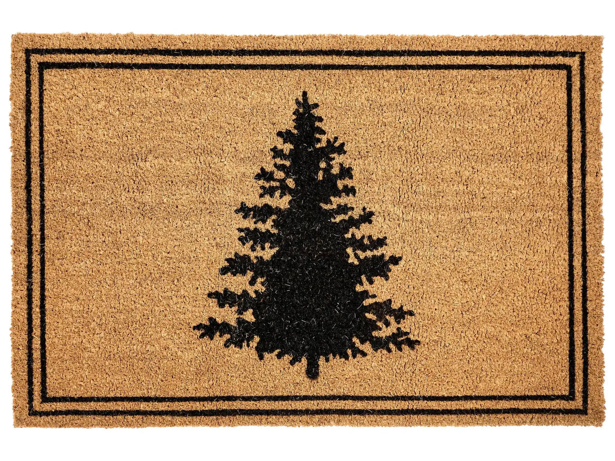 Doormat Natural Coir with Rubber Bottom 60 x 90 cm Xmas Christmas Tree Festive Motif Anti Slip Beliani
