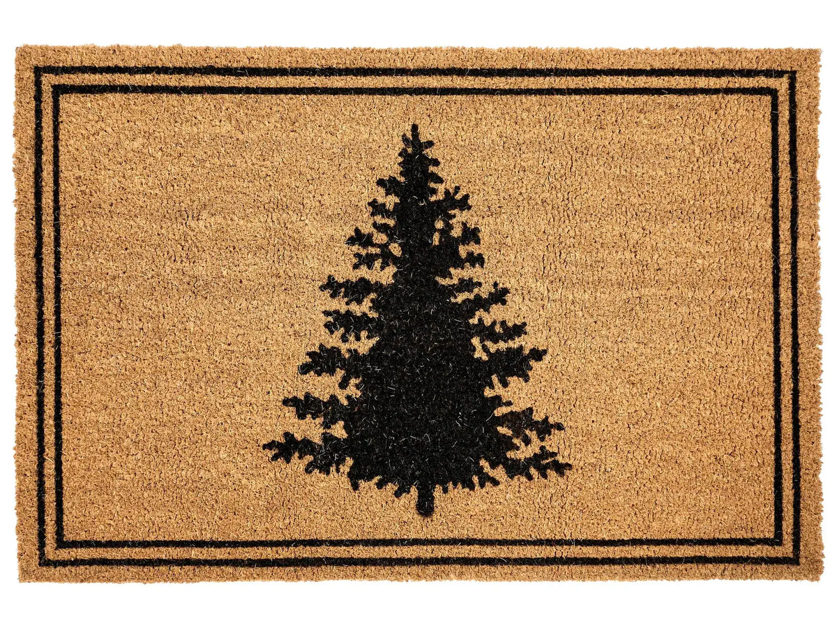 Doormat Natural Coir with Rubber Bottom 60 x 90 cm Xmas Christmas Tree Festive Motif Anti Slip Beliani