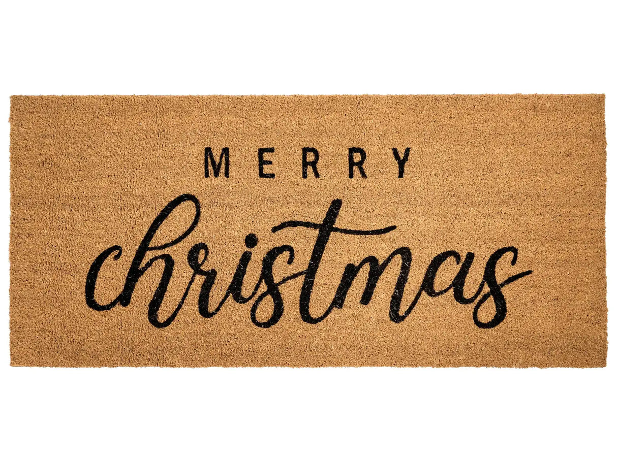 Doormat Natural Coir with Rubber Bottom 55 x 120 cm Xmas Christmas Merry Christmas Festive Motif Anti Slip Beliani