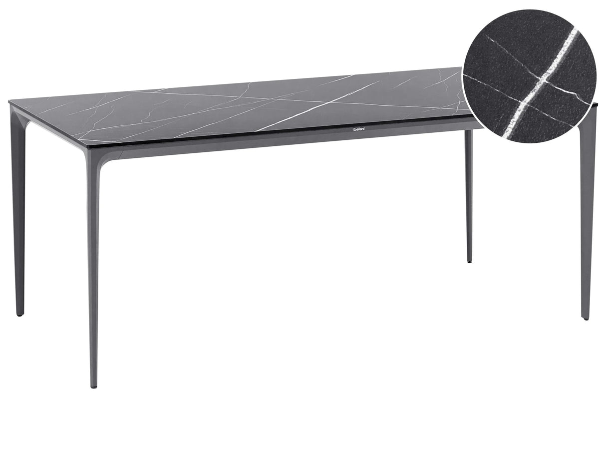Garden Dining Table Dark Grey with Black Marble HPL Top Aluminium Frame UV Water Rust Resistant Outdoor Patio Modern Style Beliani