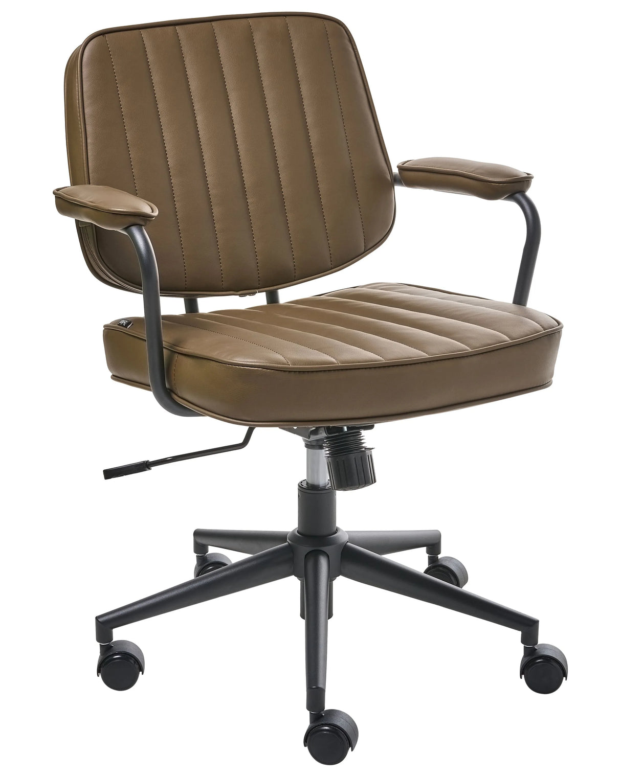 Office Chair Brown Faux Leather Swivel Adjustable Height with Armrests Home Office Study Traditional Beliani