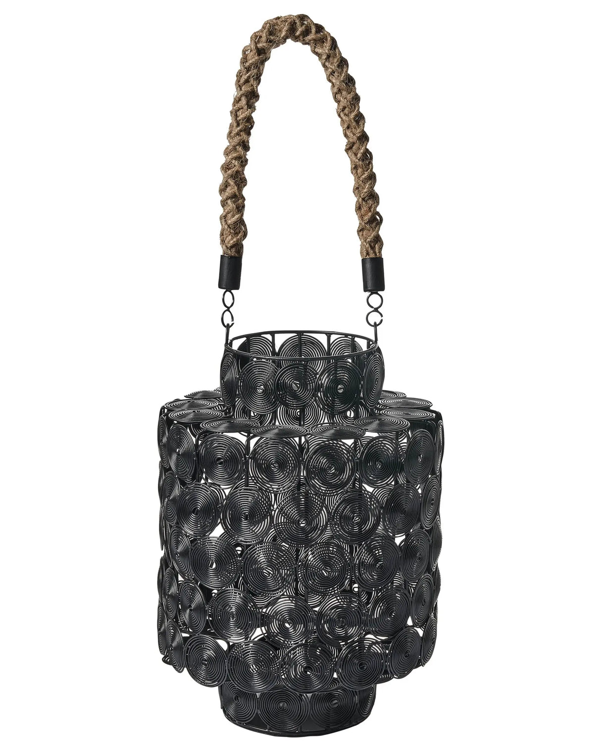 Lantern Black Metal Iron with Jute Handle 35 cm Candle Holder Accessories Decorations Beliani