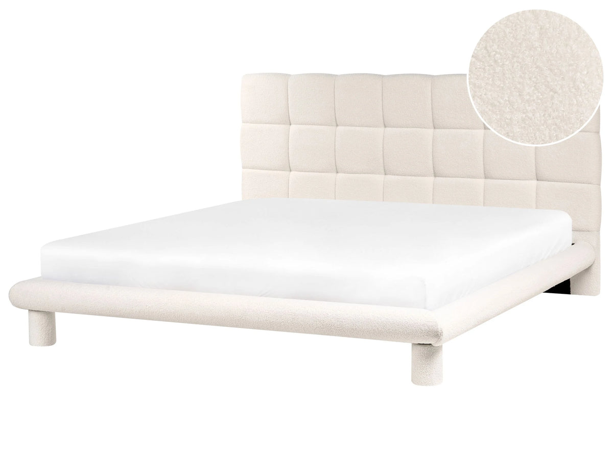 Bed Off-White Boucle Fabric Upholstery EU King Size 6ft Scandinavian Design Soft Headboard Beliani
