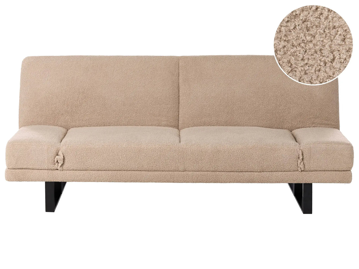 Sofa Bed Sand Beige Boucle Upholstery 3 Seater Click Clack Mechanism Adjustable Armrests Beliani