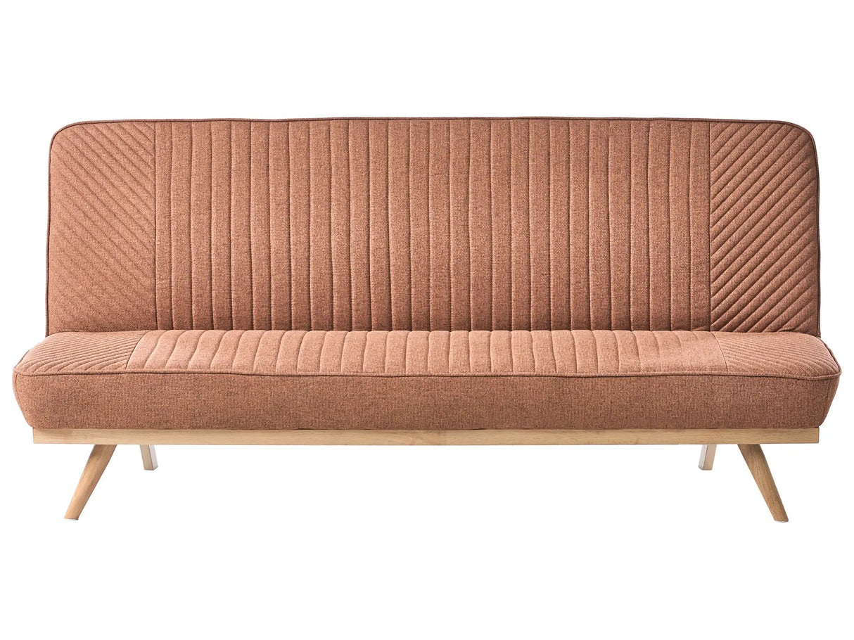 Sofa Bed Golden Brown Fabric Upholstery Metal Legs Wood Finish 2 Seater Tufted Backrest Seat Modern Design Armless Beliani
