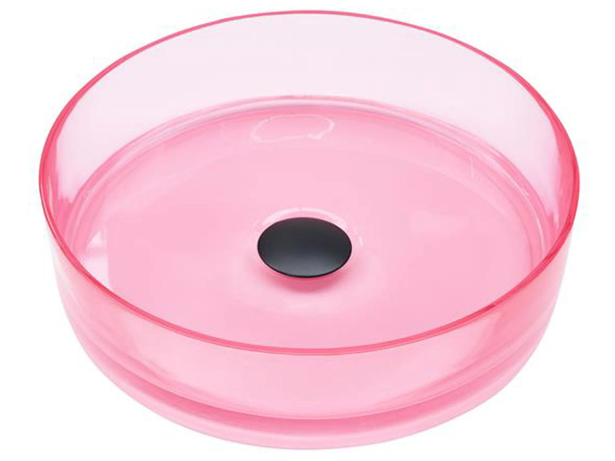 Countertop Wash Basin Pink Solid Surface 360 mm Semi-Transparent Round Bathroom Sink Beliani