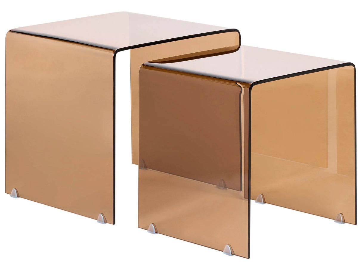 Nest of 2 Side Tables Brown Tempered Glass Rectangular Minimalist Beliani