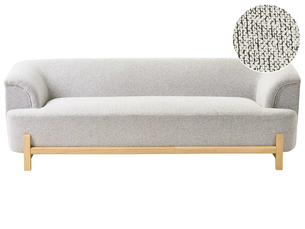 3 Seater Sofa Light Grey Polyester Upholstery Wooden Legs Living Room Modern Style Beliani