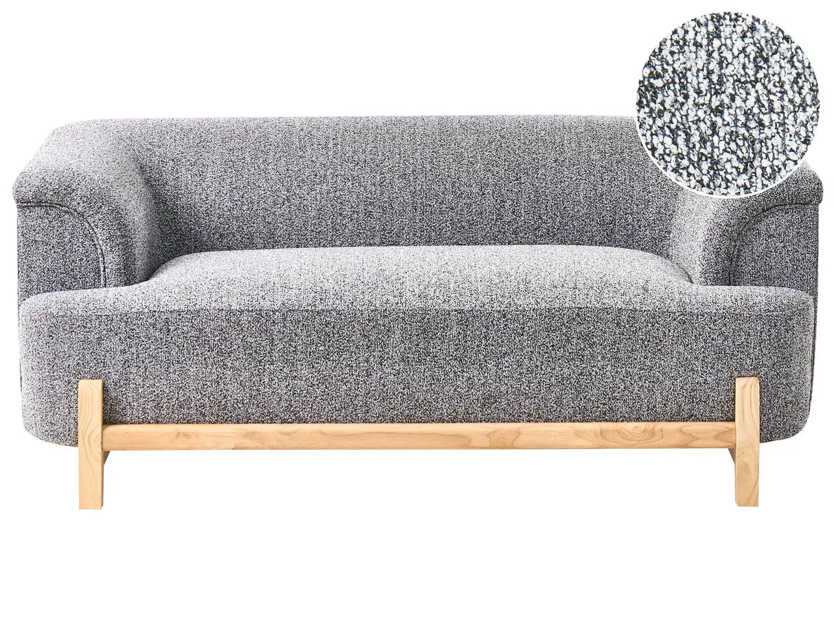 2 Seater Sofa Dark Grey Polyester Upholstery Wooden Legs Living Room Modern Style Beliani