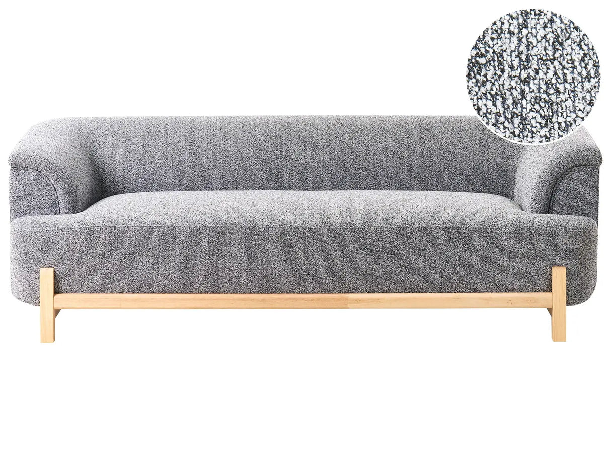 3 Seater Sofa Dark Grey Polyester Upholstery Wooden Legs Living Room Modern Style Beliani