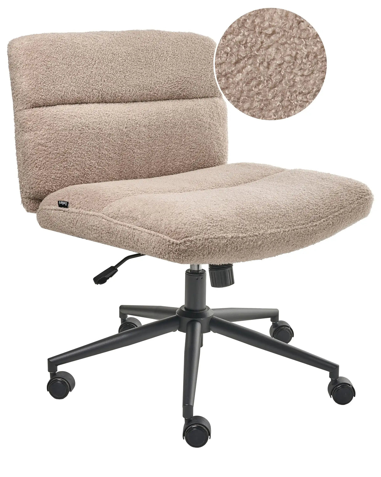 Home Office Desk Chair Beige Boucle Teddy Upholstery Wide Armless Pneumatic Seat Swivel Base Tilting Beliani