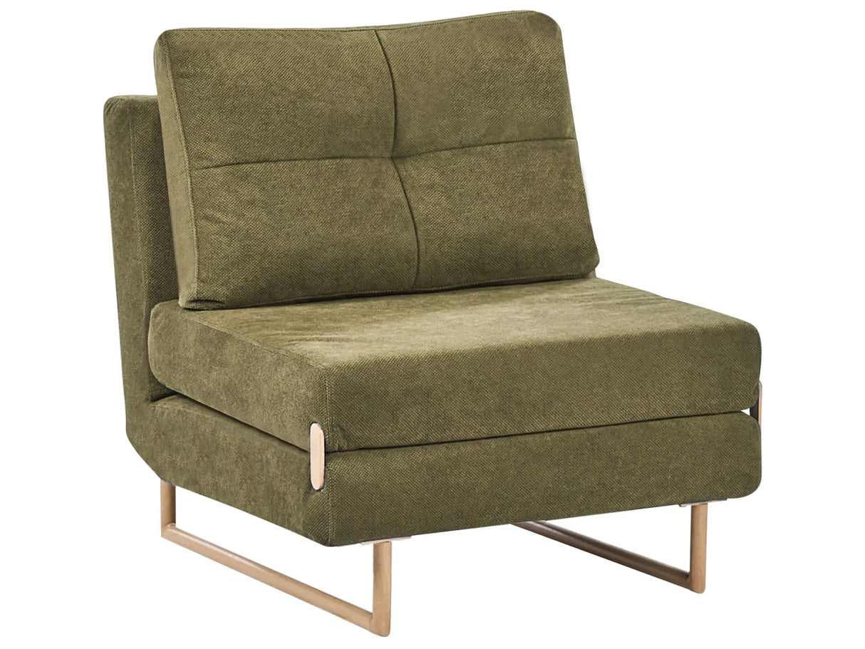 Single Sofa Bed Green Fabric Chair Bed for 1 Person Fold Out Sleeper Armchair Beliani
