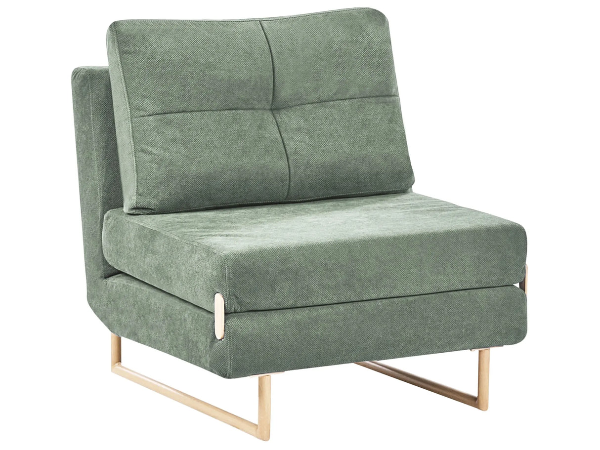 Single Sofa Bed Light Green Fabric Chair Bed for 1 Person Fold Out Sleeper Armchair Beliani