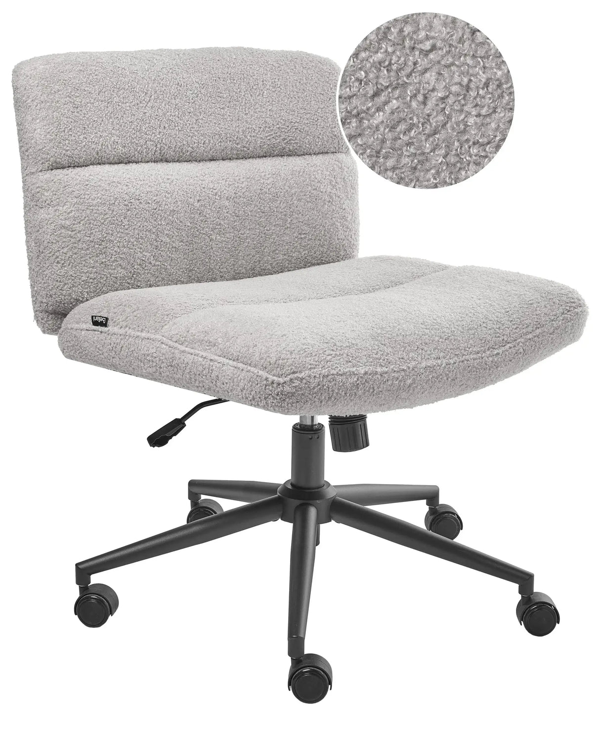 Home Office Desk Chair Light Grey Boucle Teddy Upholstery Wide Armless Pneumatic Seat Swivel Base Tilting Beliani