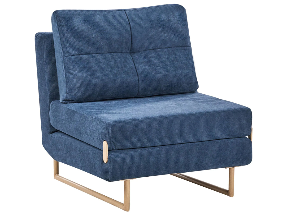 Single Sofa Bed Blue Fabric Chair Bed for 1 Person Fold Out Sleeper Armchair Beliani