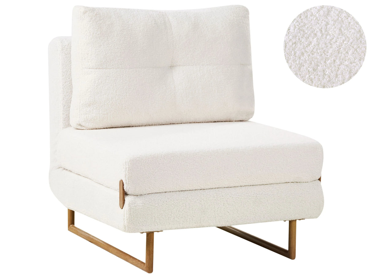 Single Sofa Bed Off White Boucle Chair Bed for 1 Person Fold Out Sleeper Armchair Beliani