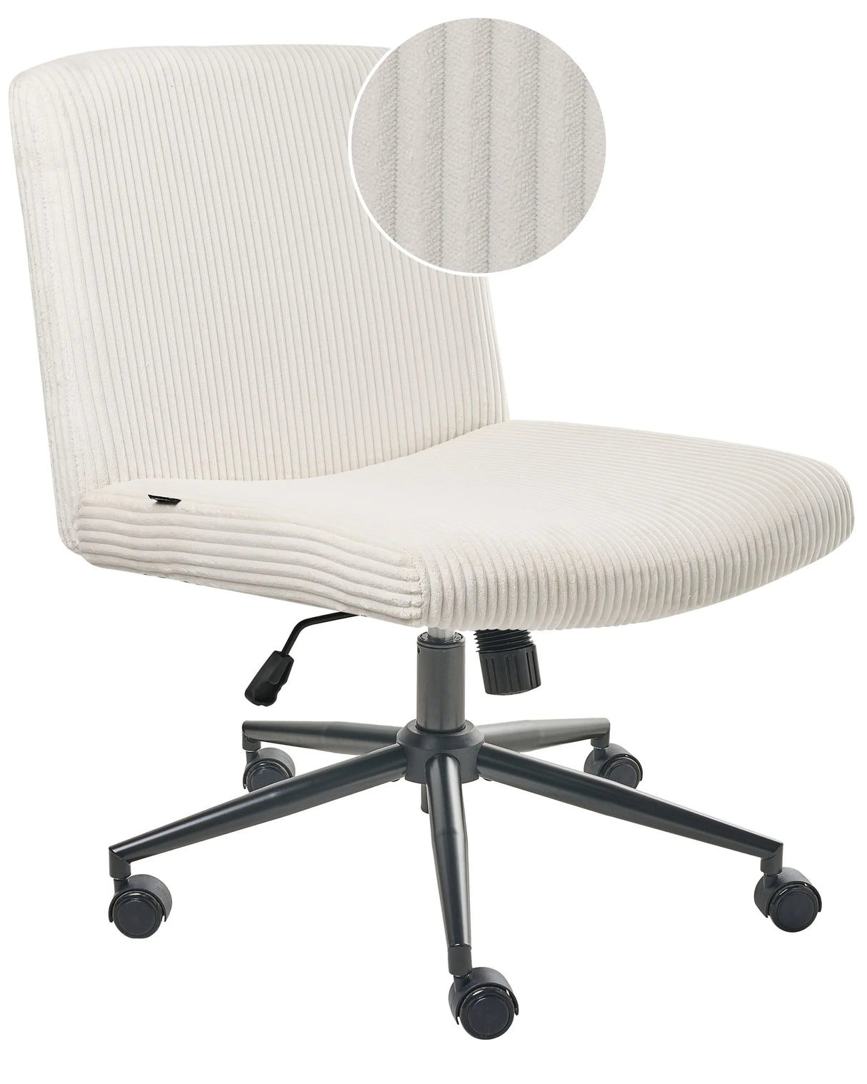 Desk Chair White Corduroy Upholstery Pneumatic Seat Wide Tilting Swivel Base Home Office Beliani