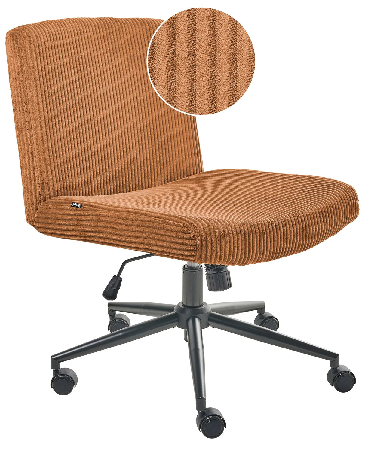 Desk Chair Golden Brown Corduroy Upholstery Pneumatic Seat Wide Tilting Swivel Base Home Office Beliani