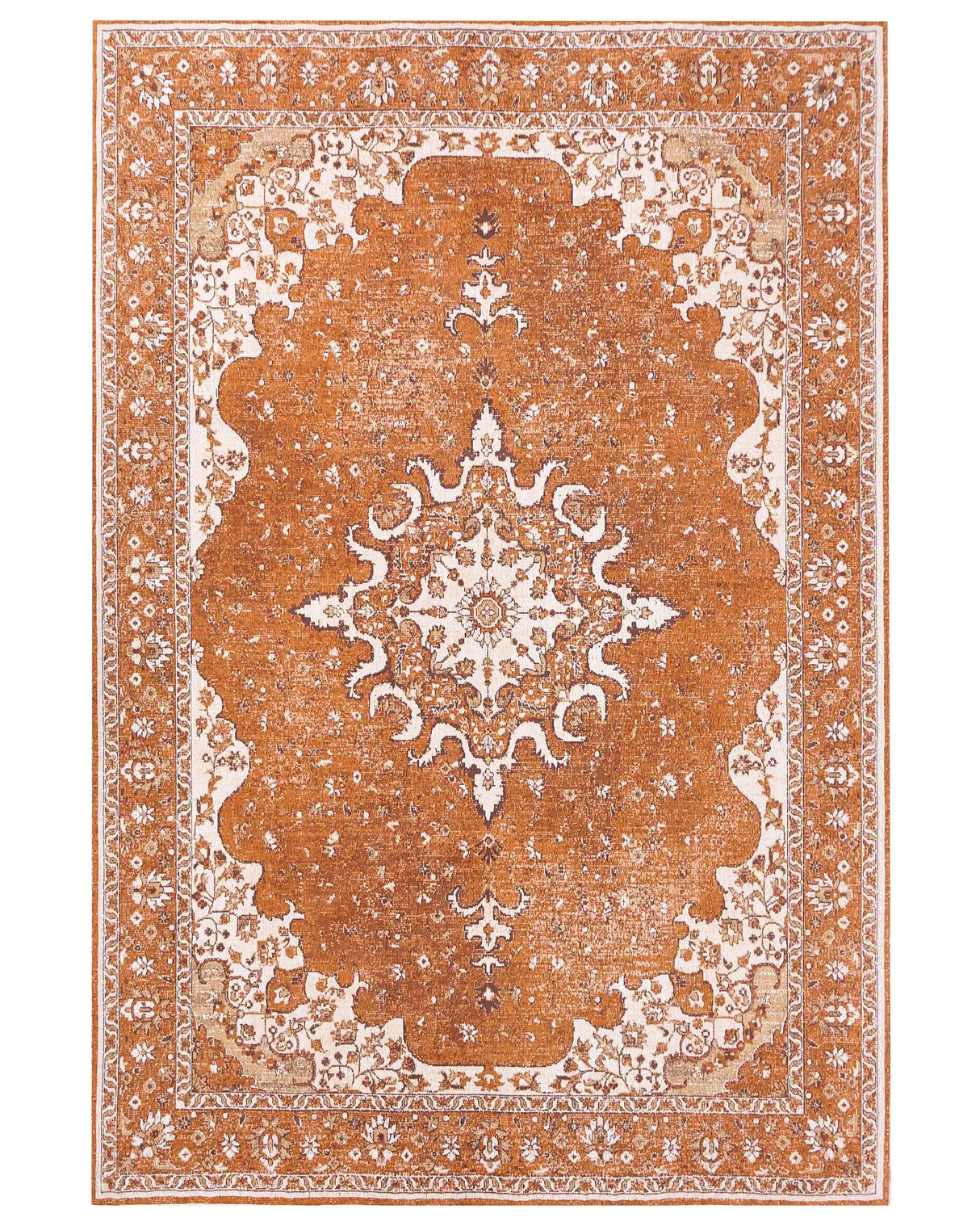 Area Rug Orange Cotton Polyester 200 x 300 cm Oriental Pattern Distressed Vintage Home Decor Beliani