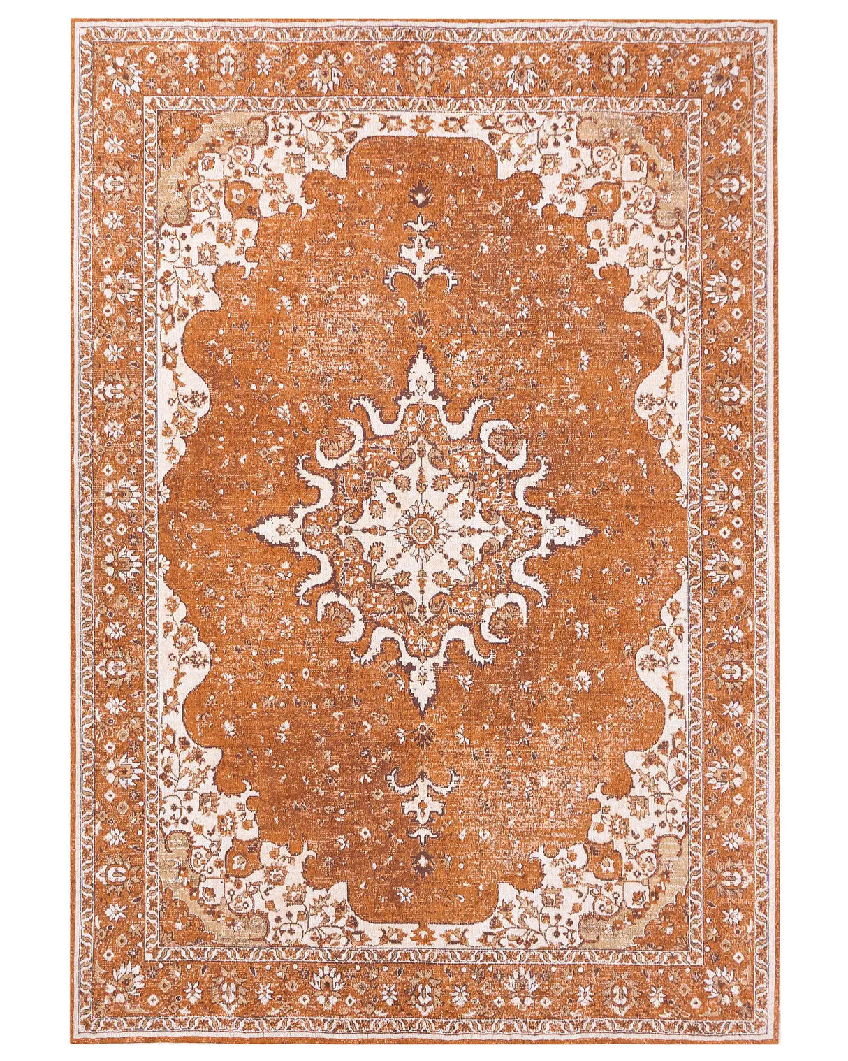 Area Rug Orange Cotton Polyester 160 x 230 cm Oriental Pattern Distressed Vintage Home Decor Beliani