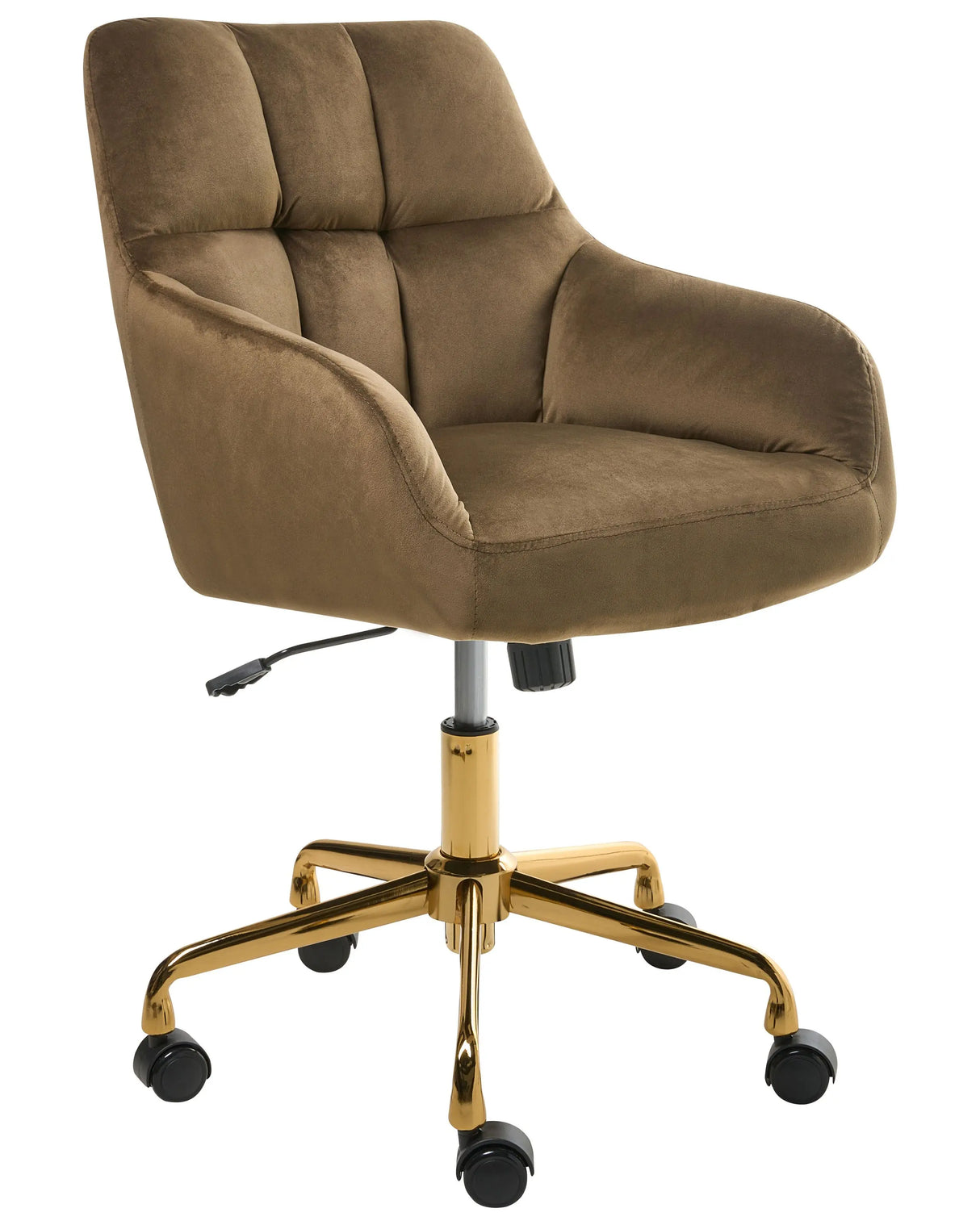 Office Chair Brown Velvet Polyester Fabric Gold Metal Frame Upholstered Swivel Function Adjustable Office Furniture Beliani