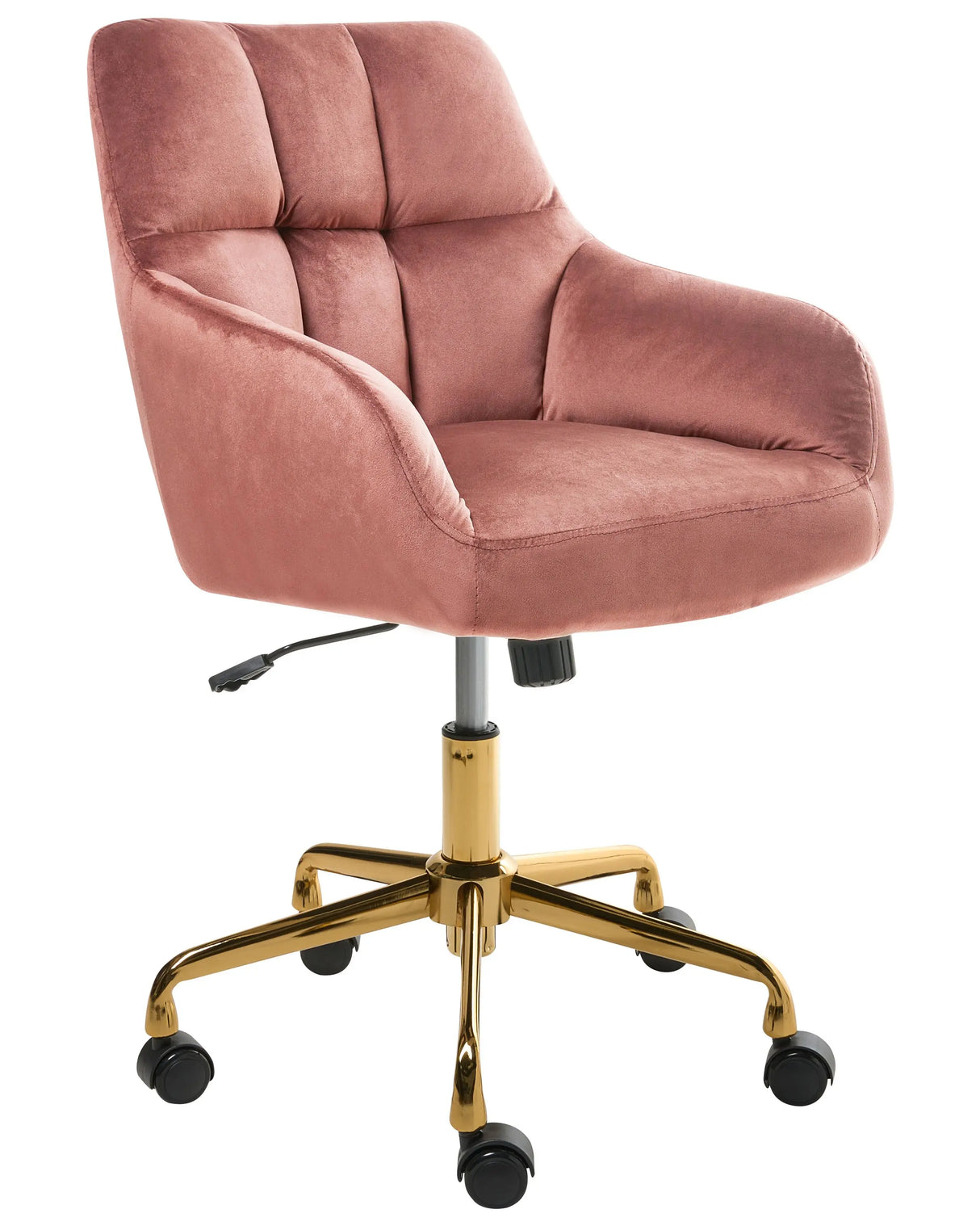 Office Chair Pink Velvet Polyester Fabric Gold Metal Frame Upholstered Swivel Function Adjustable Office Furniture Beliani