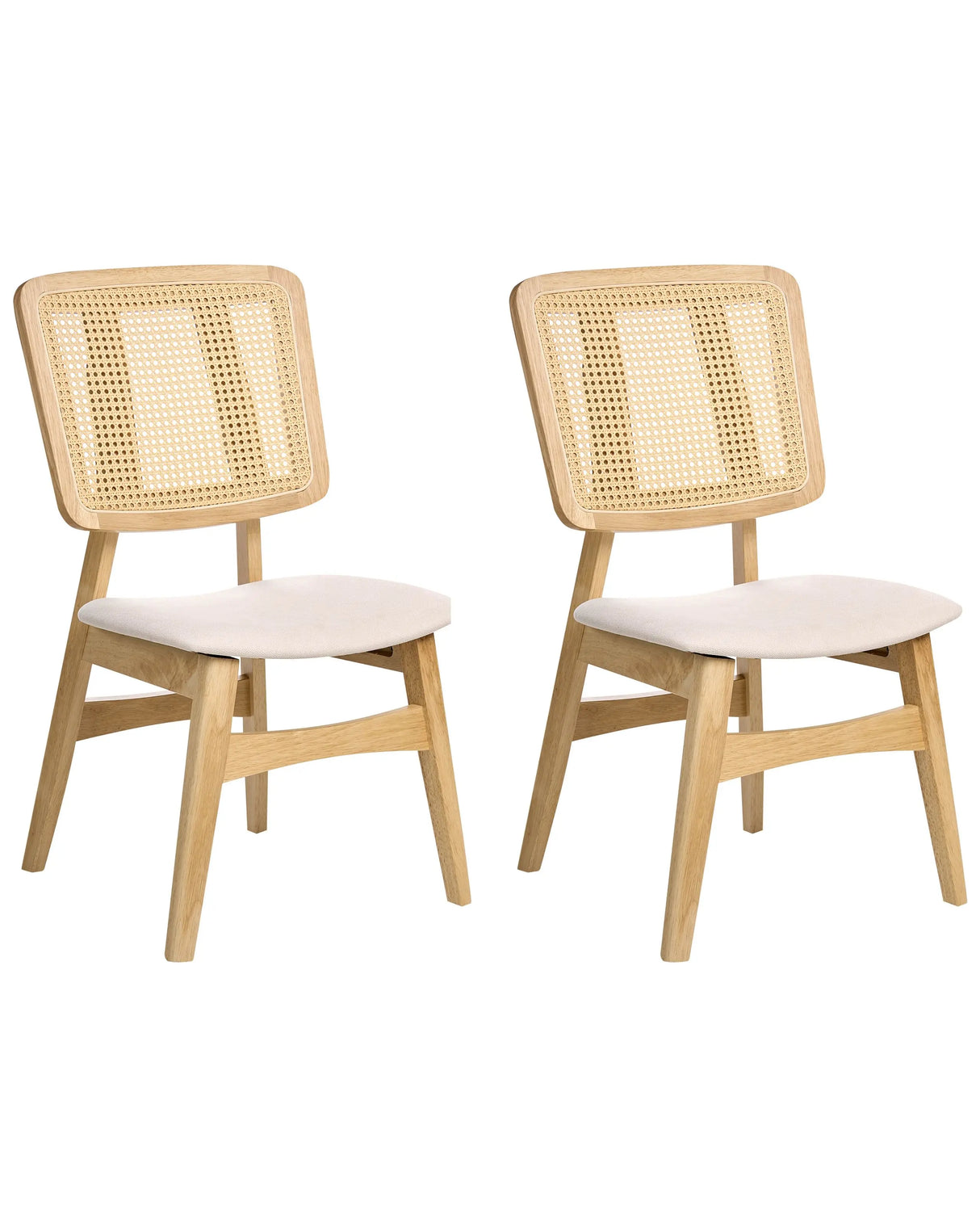 Set of 2 Dining Chairs Light Brown Polyester Upholstered Seats Fabric Backrest Rubber Wood Laquered Frame Armless Retro Style Beliani