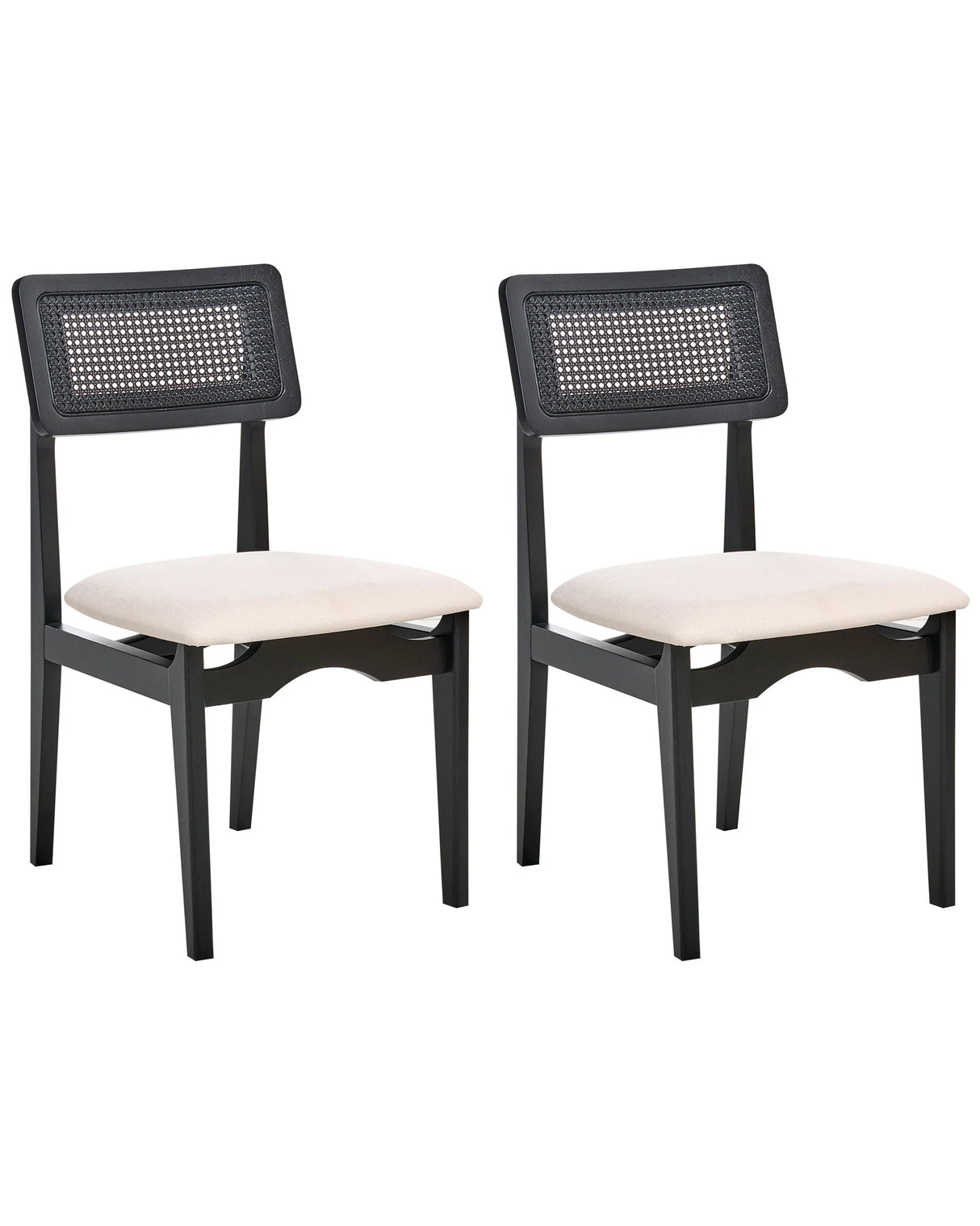 Set of 2 Dining Chairs Black Polyester Upholstered Seats Fabric Backrest Rubber Wood Laquered Frame Armless Retro Style Beliani