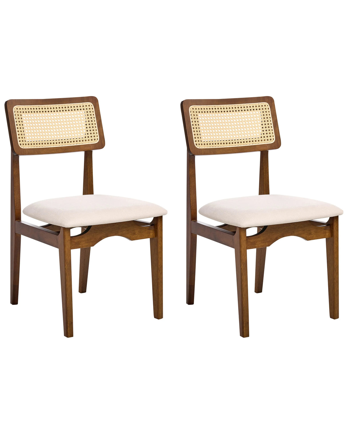 Set of 2 Dining Chairs Brown Polyester Upholstered Seats Fabric Backrest Rubber Wood Laquered Frame Armless Retro Style Beliani