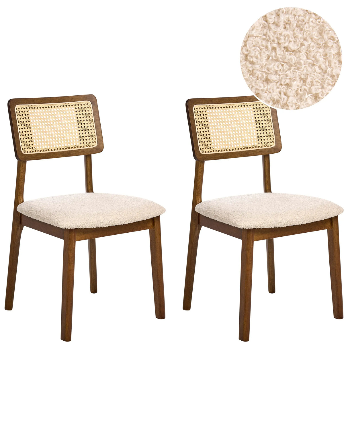 Set of 2 Dining Chairs Brown Polyester Boucle Upholstered Seats Fabric Backrest Rubber Wood Laquered Frame Armless Retro Style Beliani
