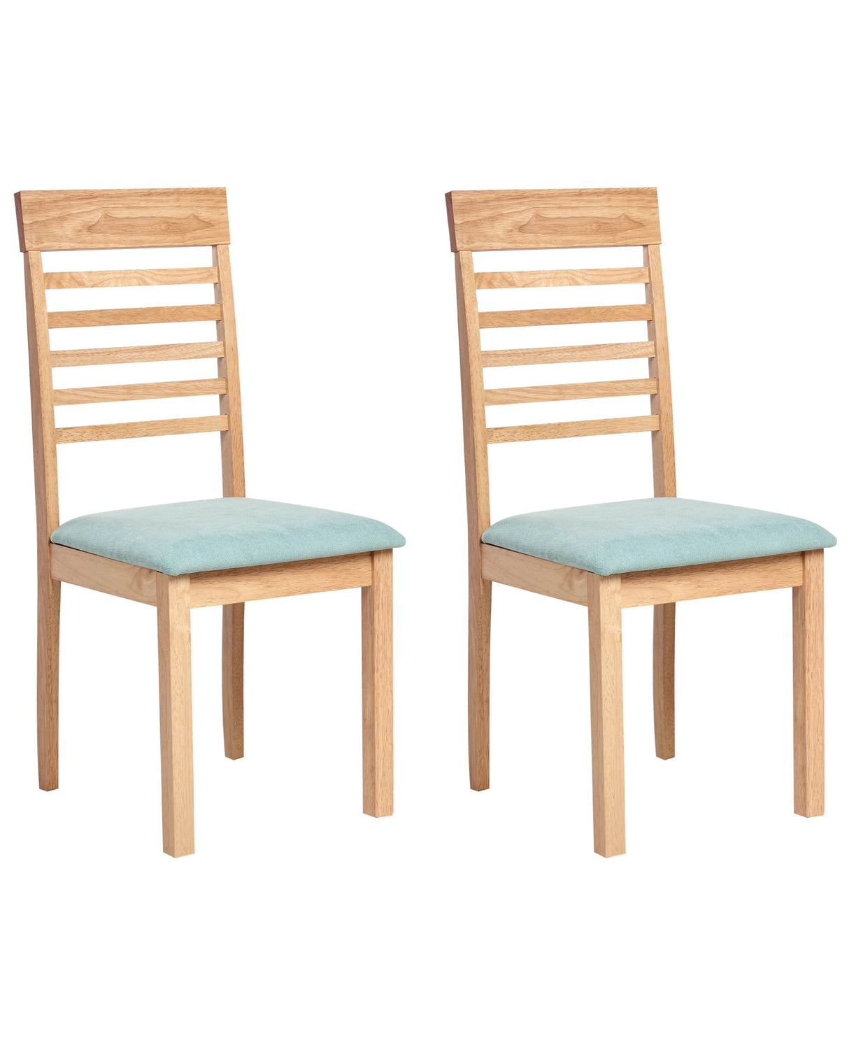 Set of 2 Dining Chairs Light Brown and Mint Green Polyester Rubber Wood Upholstered Traditional Style Beliani