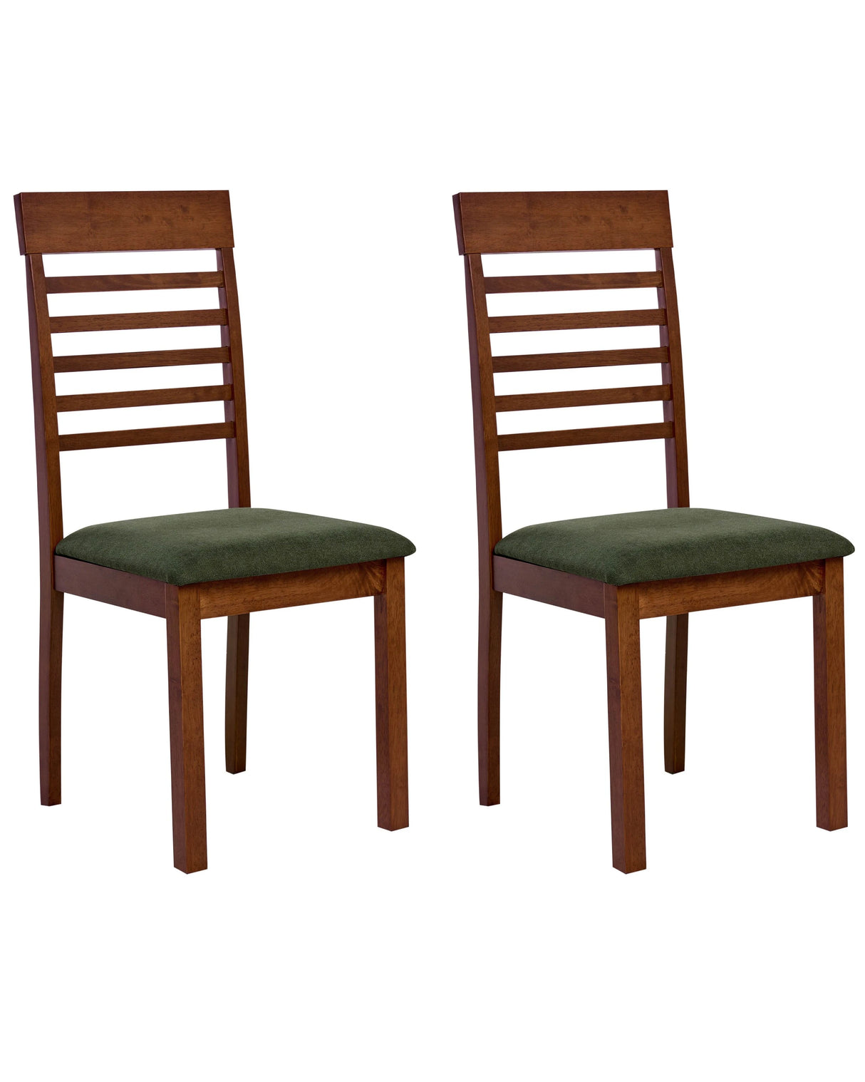 Set of 2 Dining Chairs Dark Brown and Dark Green Polyester Rubber Wood Upholstered Traditional Style Beliani