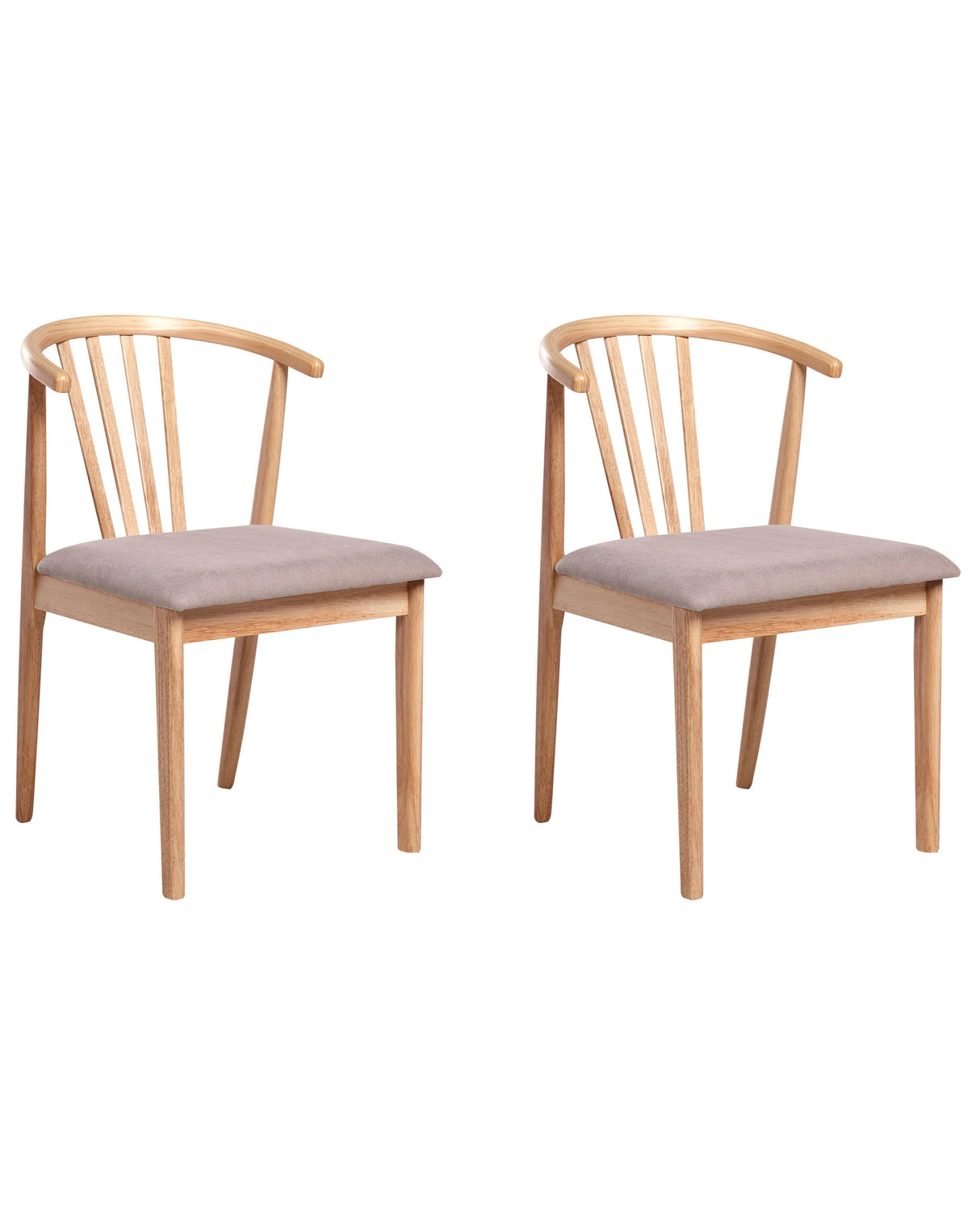 Set of 2 Dining Chairs Light Brown and Taupe Rubberwood Polyester Upholstered Seat Traditional Style Beliani