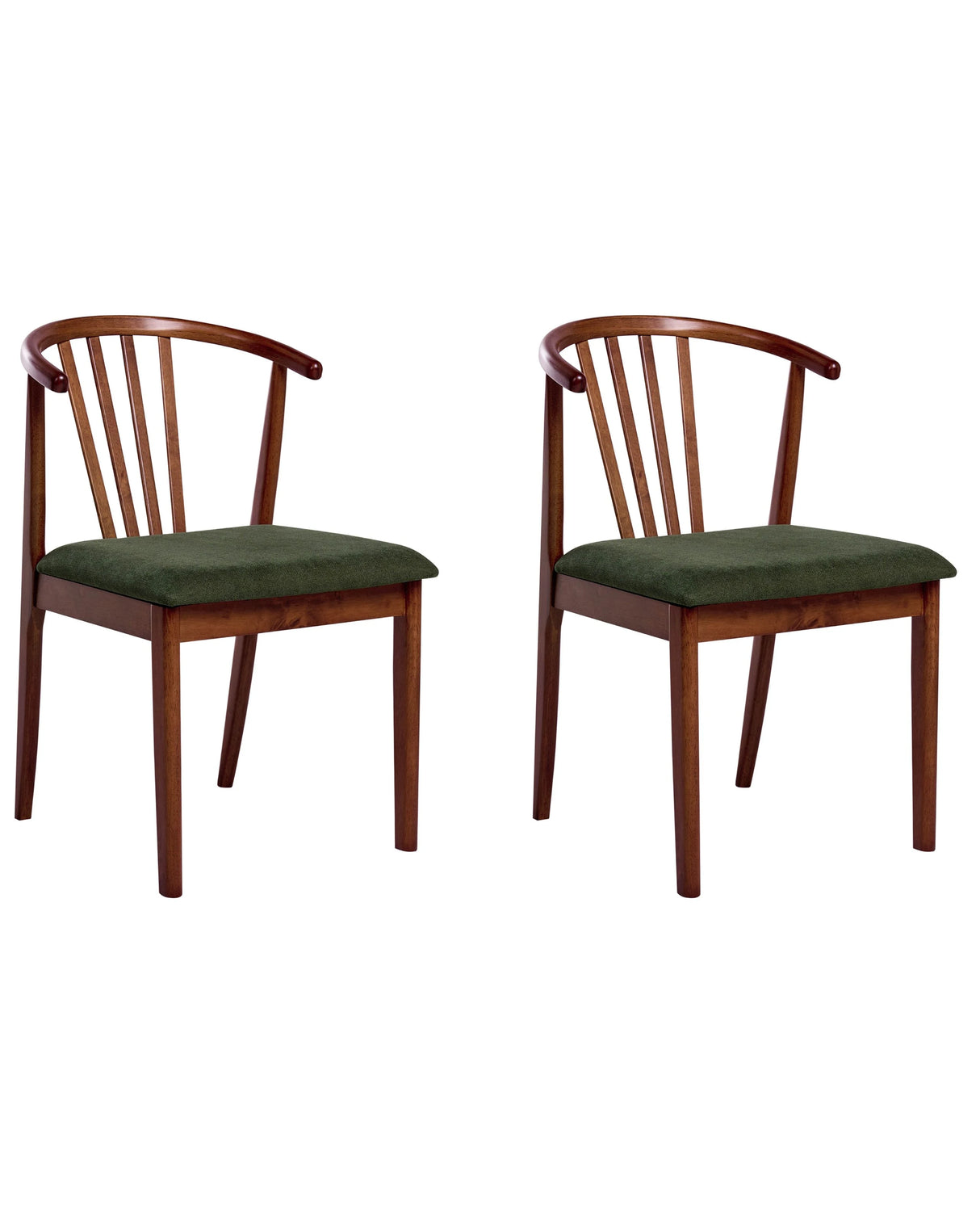 Set of 2 Dining Chairs Dark Brown and Dark Green Rubberwood Polyester Upholstered Seat Traditional Style Beliani