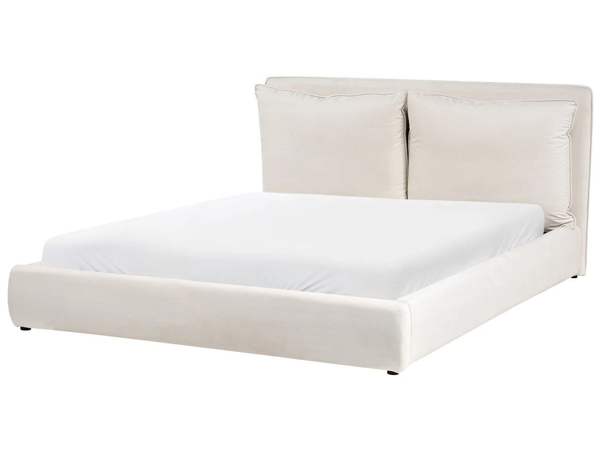 EU King Size Bed Light Beige Fabric 5ft3 Upholstered Frame Cushion Back Cosy Bedroom Modern Beliani