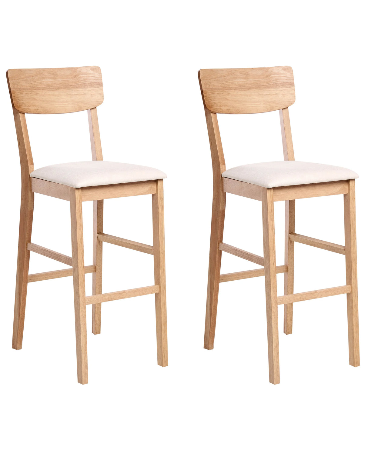 Set of 2 Bar Chairs Light Brown and Light Beige Rubberwood Polyester Upholstered Seat Beliani