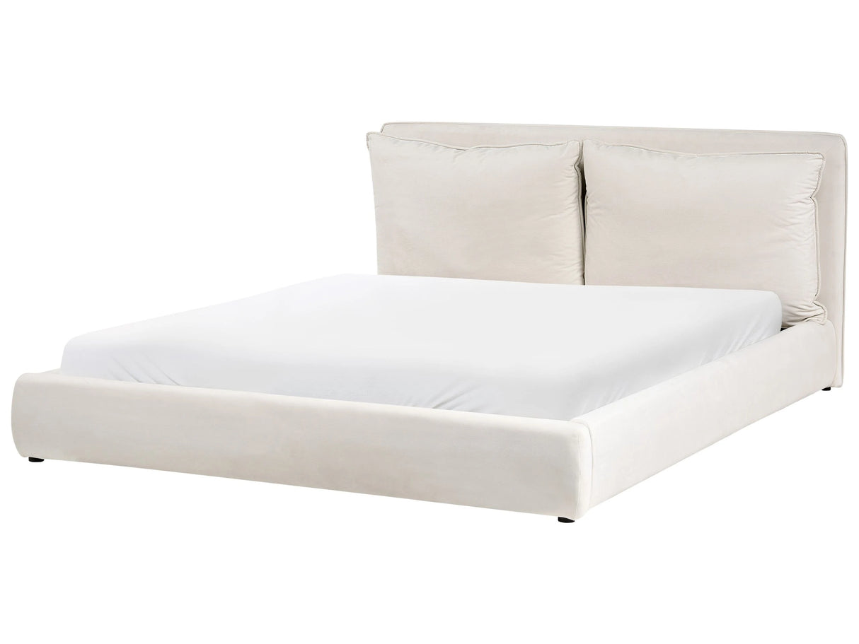 EU Super King Size Bed Light Beige Fabric 6ft Upholstered Frame Cushion Back Cosy Bedroom Modern Beliani