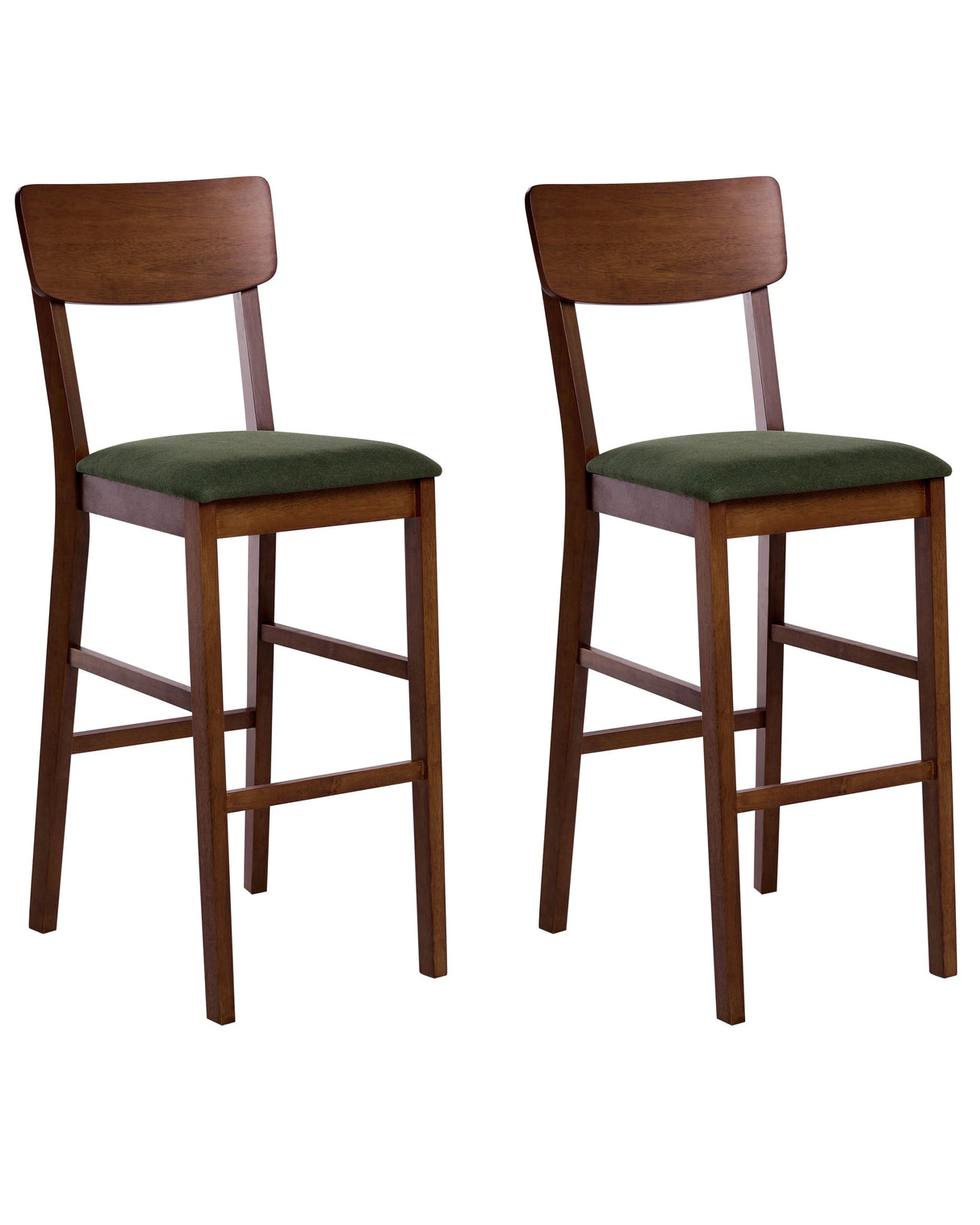 Set of 2 Bar Chairs Dark Brown and Dark Green Rubberwood Polyester Upholstered Seat Beliani