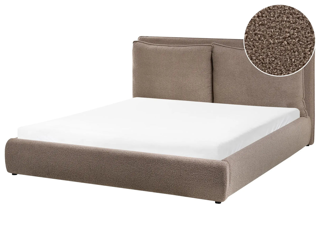 EU King Size Waterbed Brown Boucle 5ft3 Upholstered Cushion Back Bedroom Modern Style Beliani