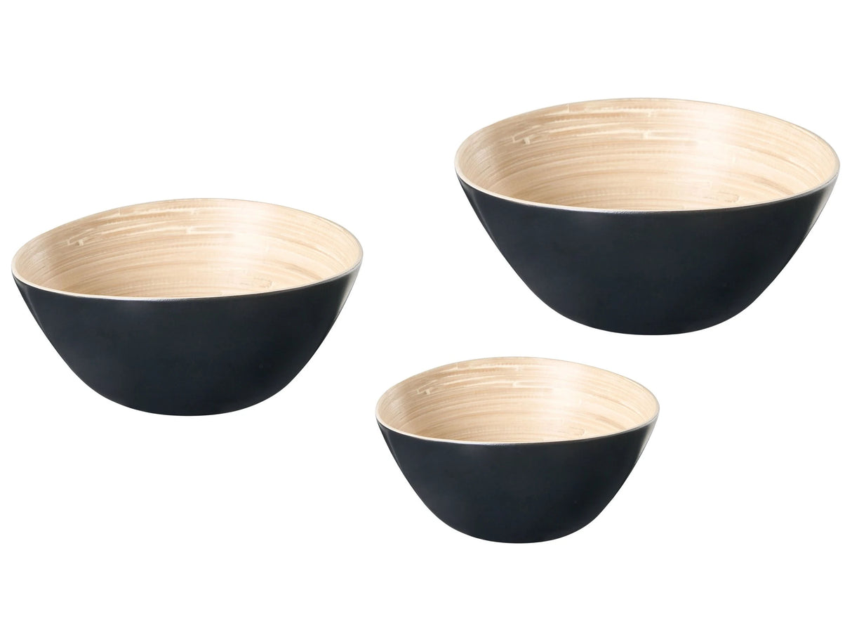 Set of 3 Decorative Bowls Black Bamboo Handmade Various Sizes Beliani