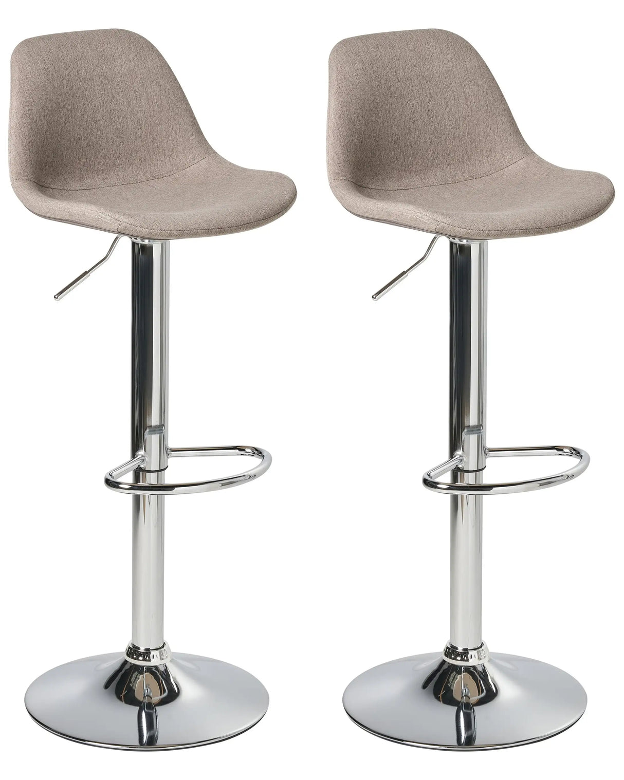 Set of 2 Bar Stools Taupe Fabric Upholstery and Silver Legs Swivel Chair Adjustable Height Modern Beliani