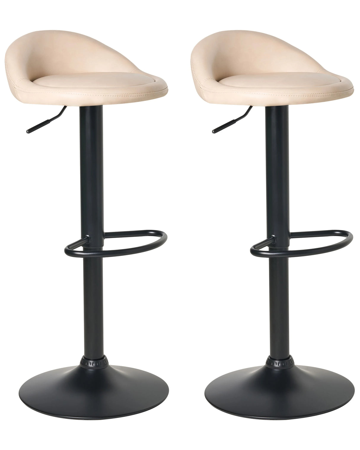 Set of 2 Bar Chairs Light Beige Faux Leather Upholstery Black Footstool Swivel Adjustable Height Modern Beliani