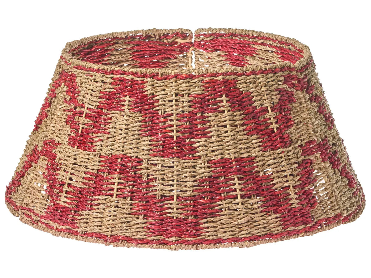Christmas Tree Collar Natural with Red Seagrass 60cm Handmade Round Accessories Decorations Beliani