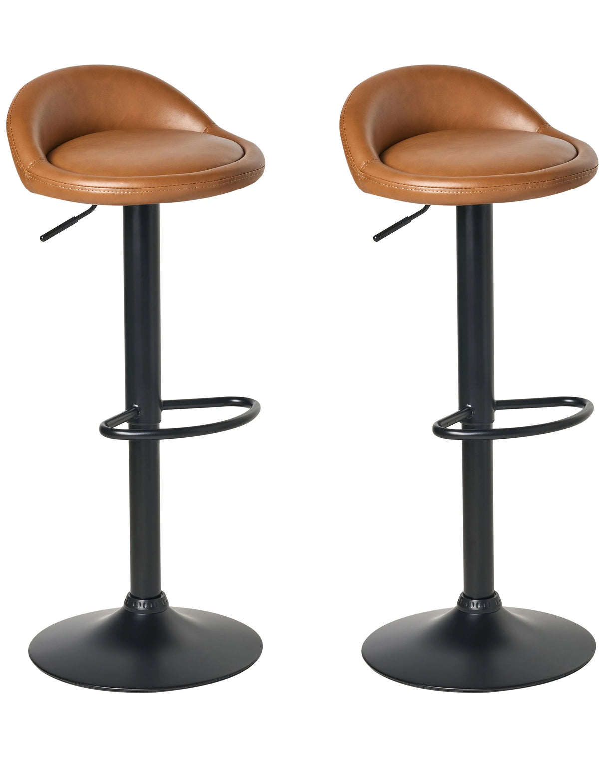 Set of 2 Bar Chairs Golden Brown Faux Leather Upholstery Black Footstool Swivel Adjustable Height Modern Beliani